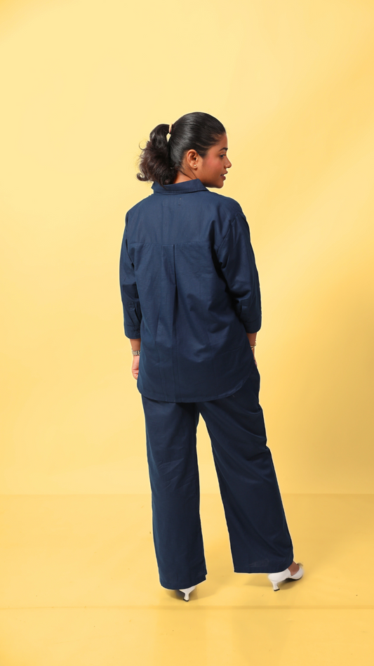 Linen Co-ord Set-Navy Blue