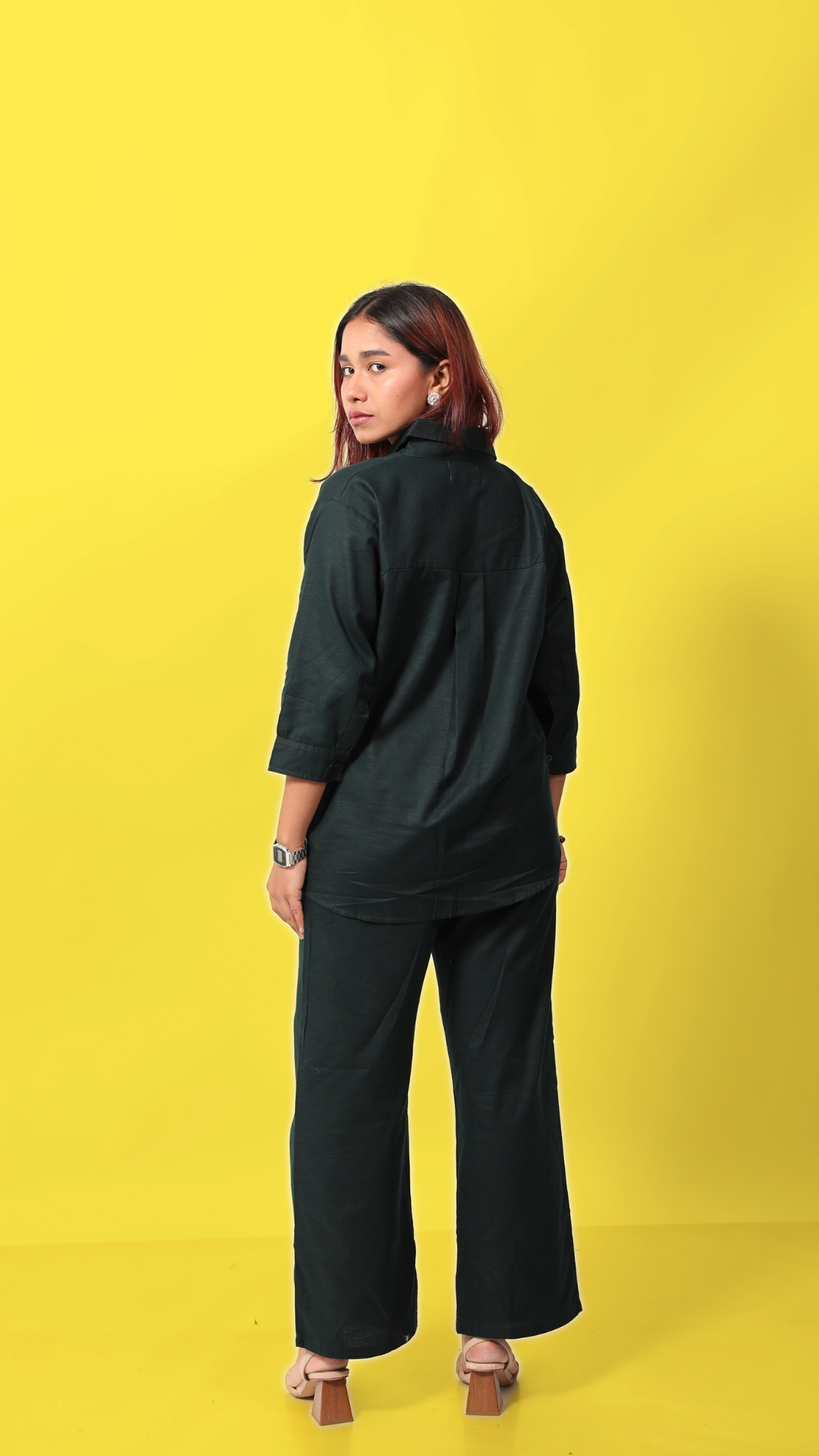 Linen Co-ord Set-Bottle Green