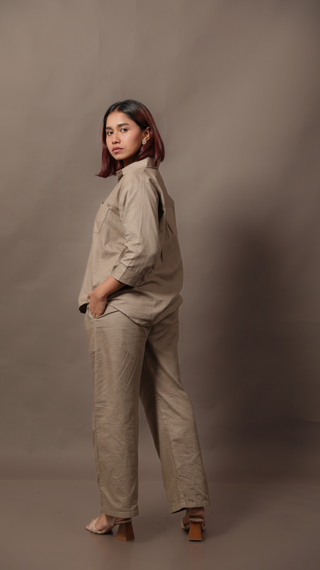 Linen Co-ord Set-Khaki