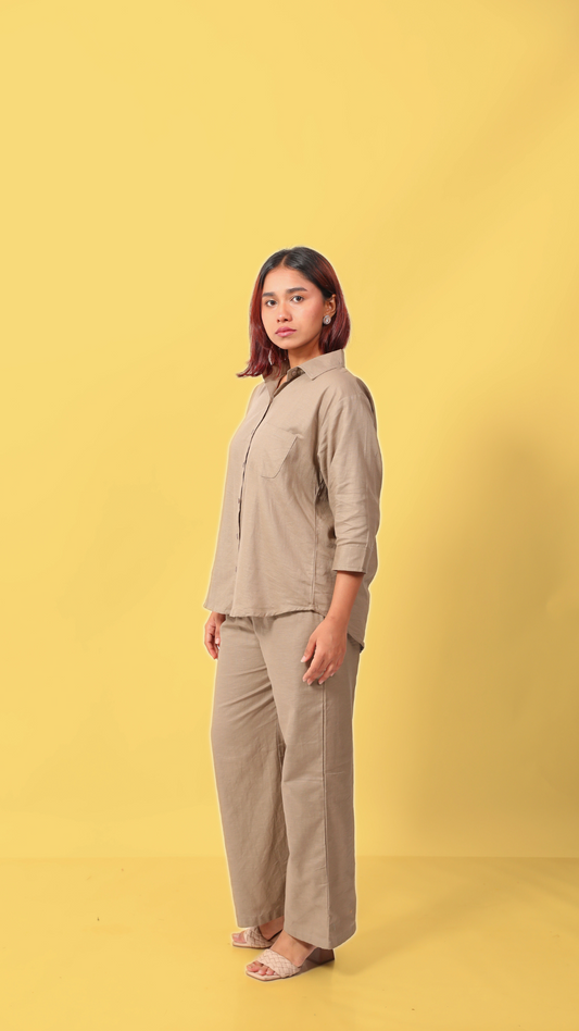 Linen Co-ord Set-Khaki