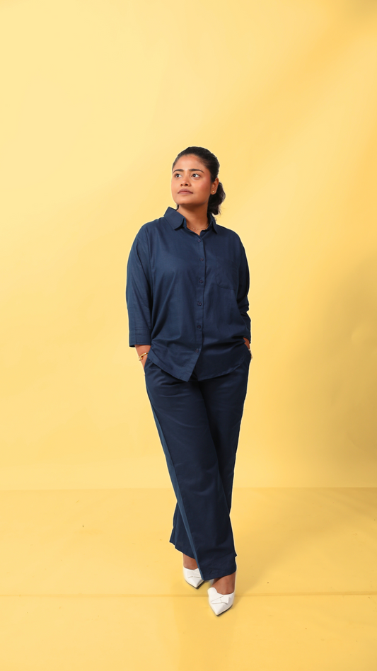 Linen Co-ord Set-Navy Blue