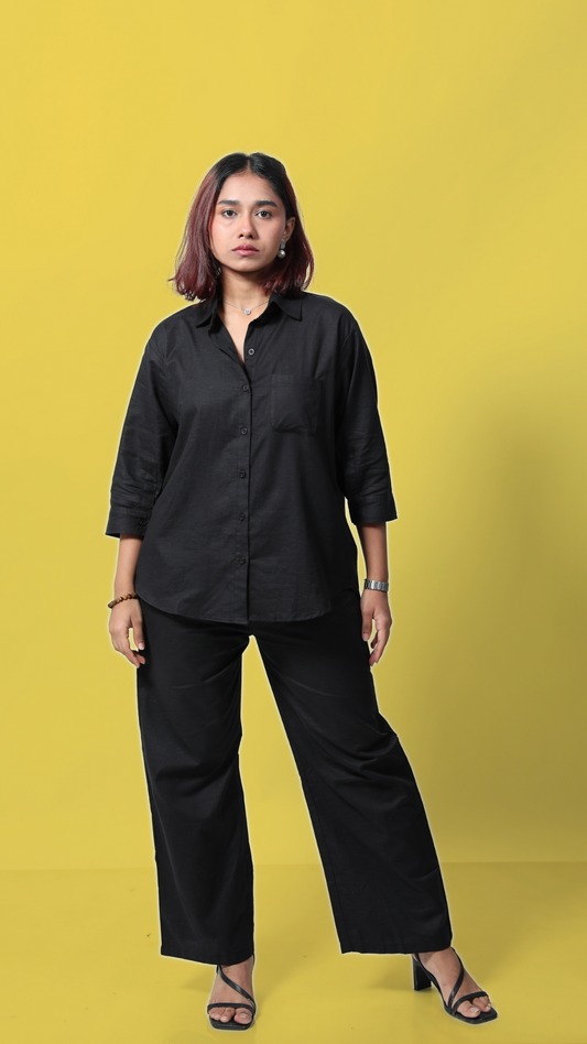 Linen Co-ord Set-Black