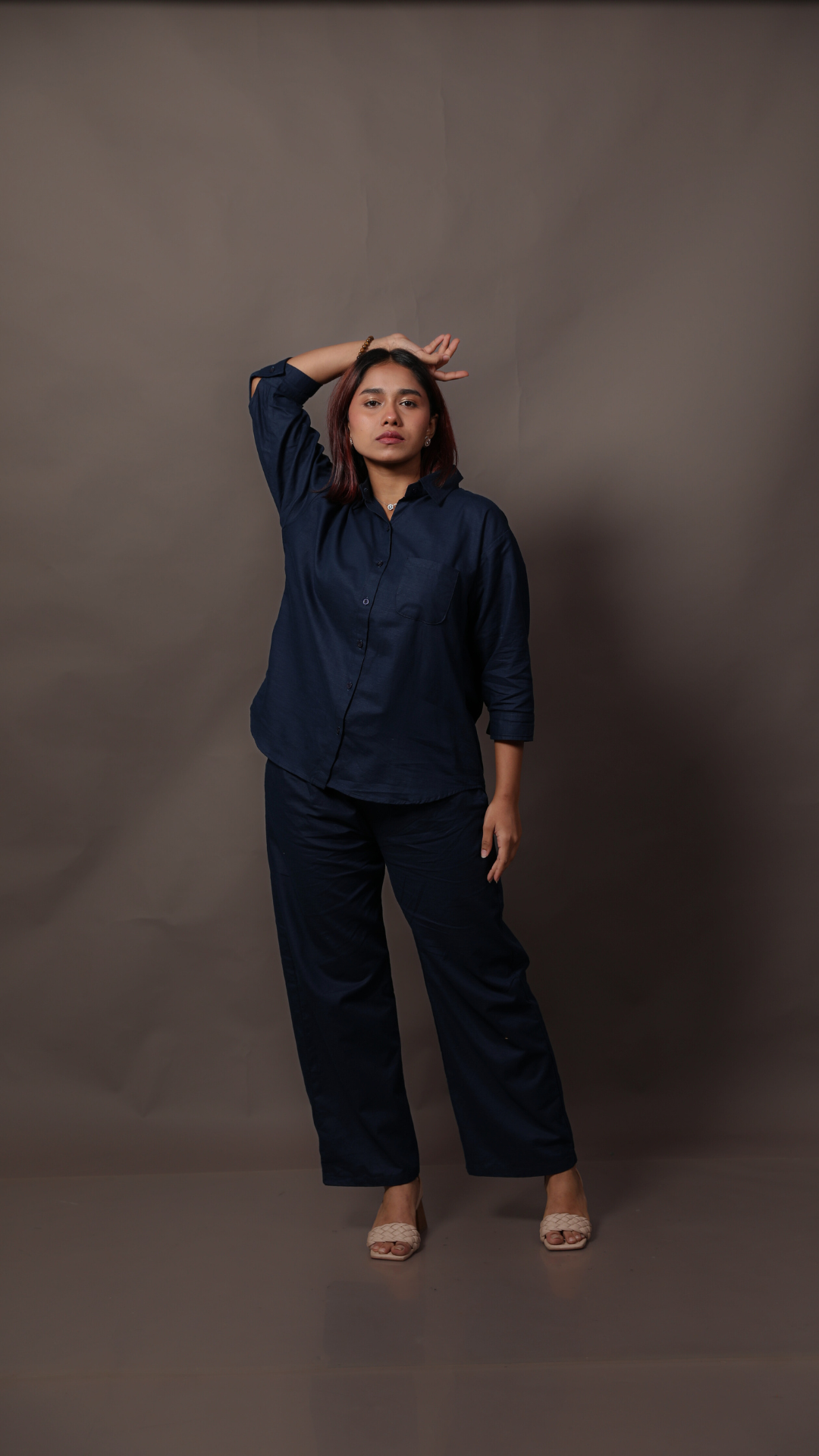 Linen Co-ord Set-Navy Blue