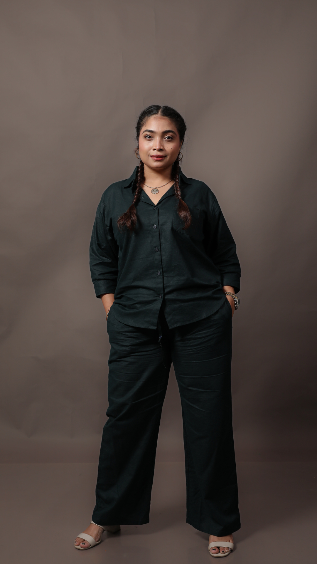 Linen Co-ord Set-Bottle Green
